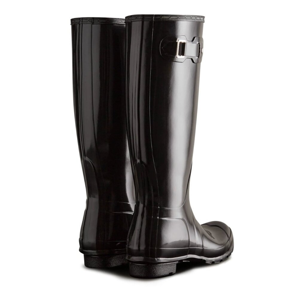 New Womens sz 8 HUNTER  Original Tall Gloss Rain Boots Black rubber - Picture 3 of 4
